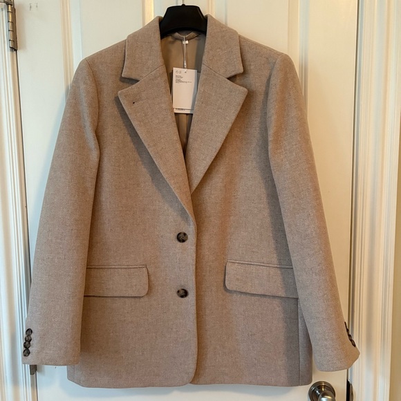 NWT, & Other Stories Cult Oversized beige Wool Single Breasted Blazer, Size 10 - Picture 7 of 14